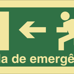 Sinalética Saída de Emergência Texto e Desenho (Seta para Esquerda) – E0029