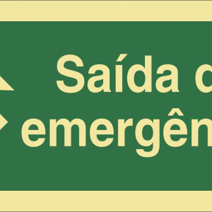 Sinalética Saída de Emergência em Texto (Seta Diagonal Esquerda para Cima) – E0032