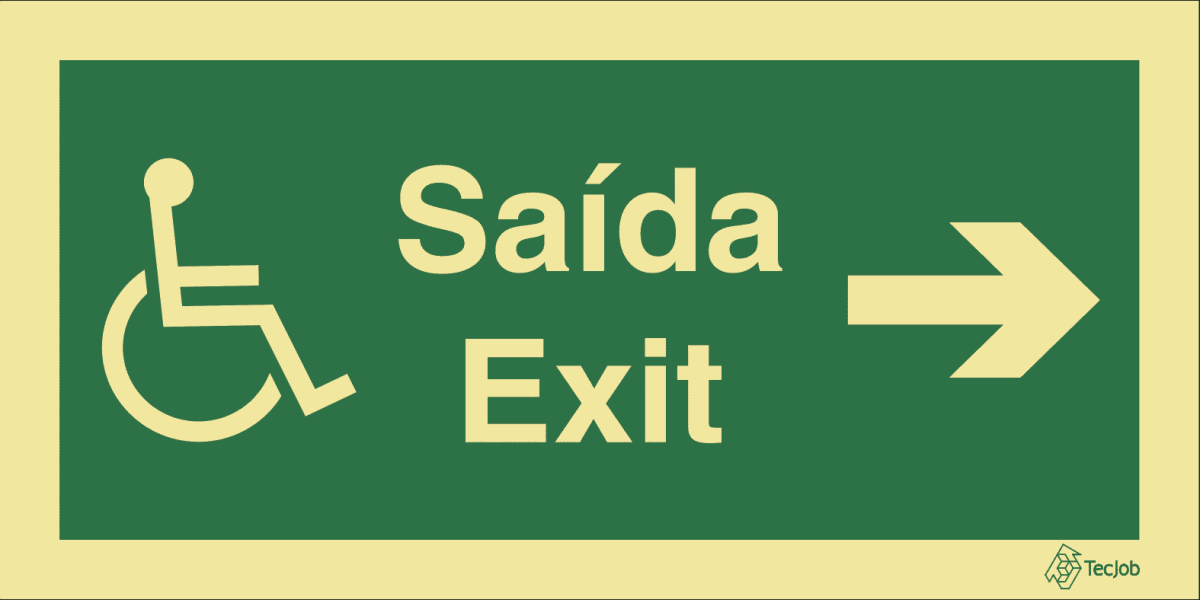 Sinalética de Saída/Exit com Texto para Pessoas com Deficiência ou Mobilidade Condicionada (Seta para Direita) – E0113