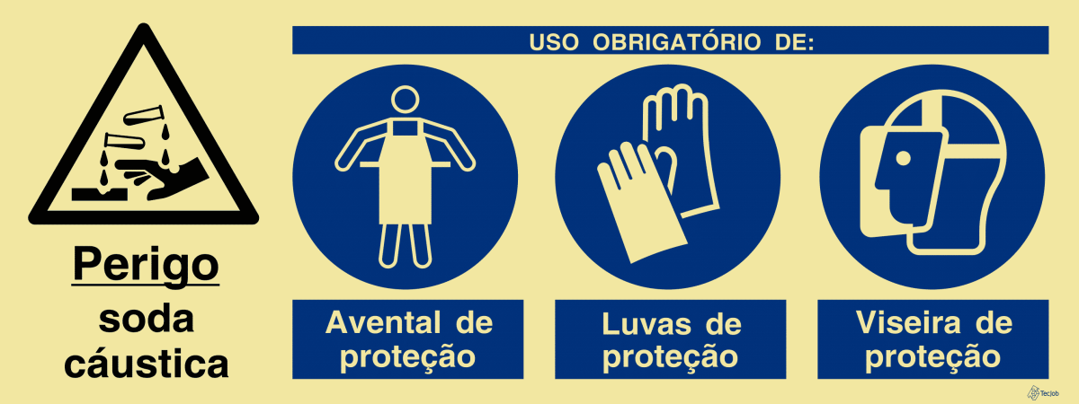 Sinalética Perigo Soda Cáustica/ Uso Obrigatório de Avental, Luvas e Viseira de Proteção – OB0466 - Image 2